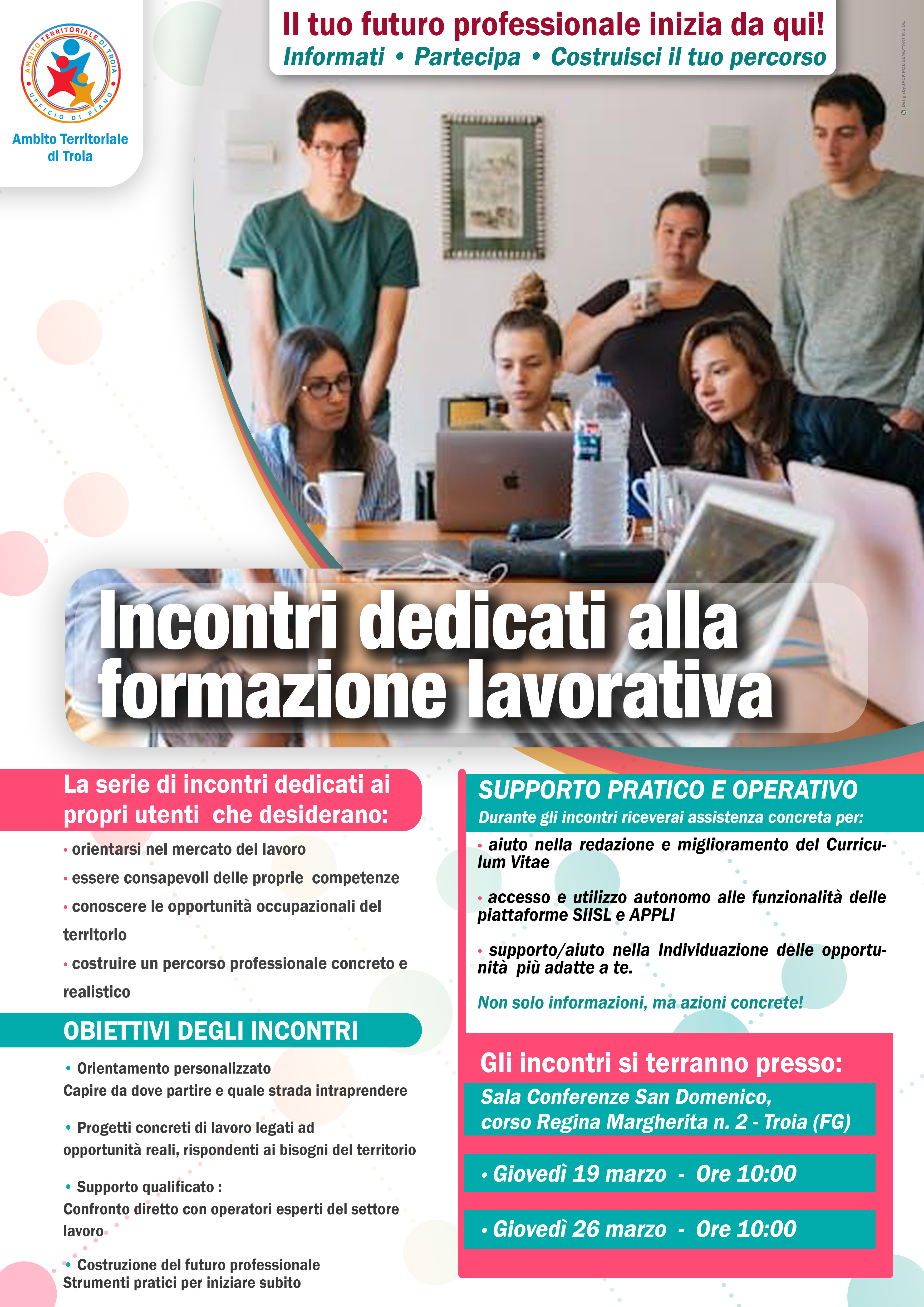 Locandina incontri dedicati alla formazione lavorativa
